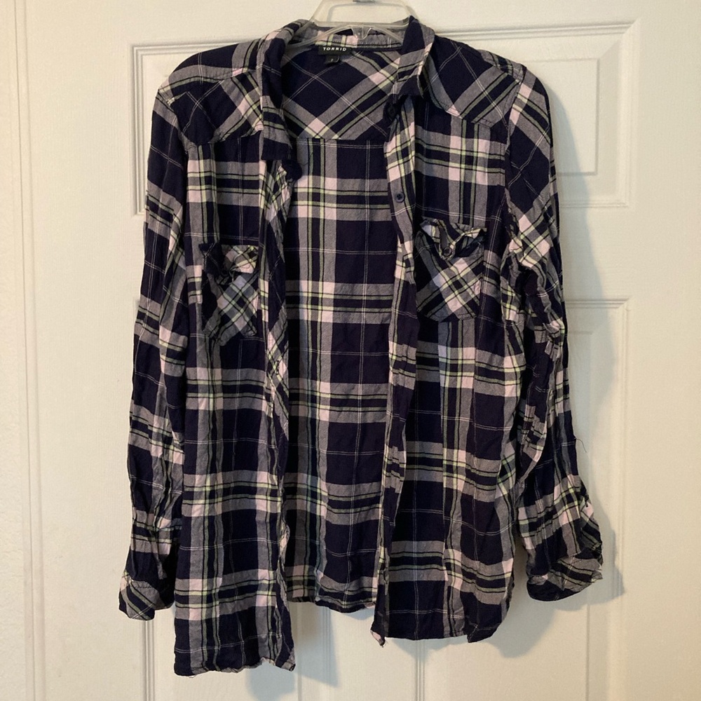 Blue plaid button down shirt